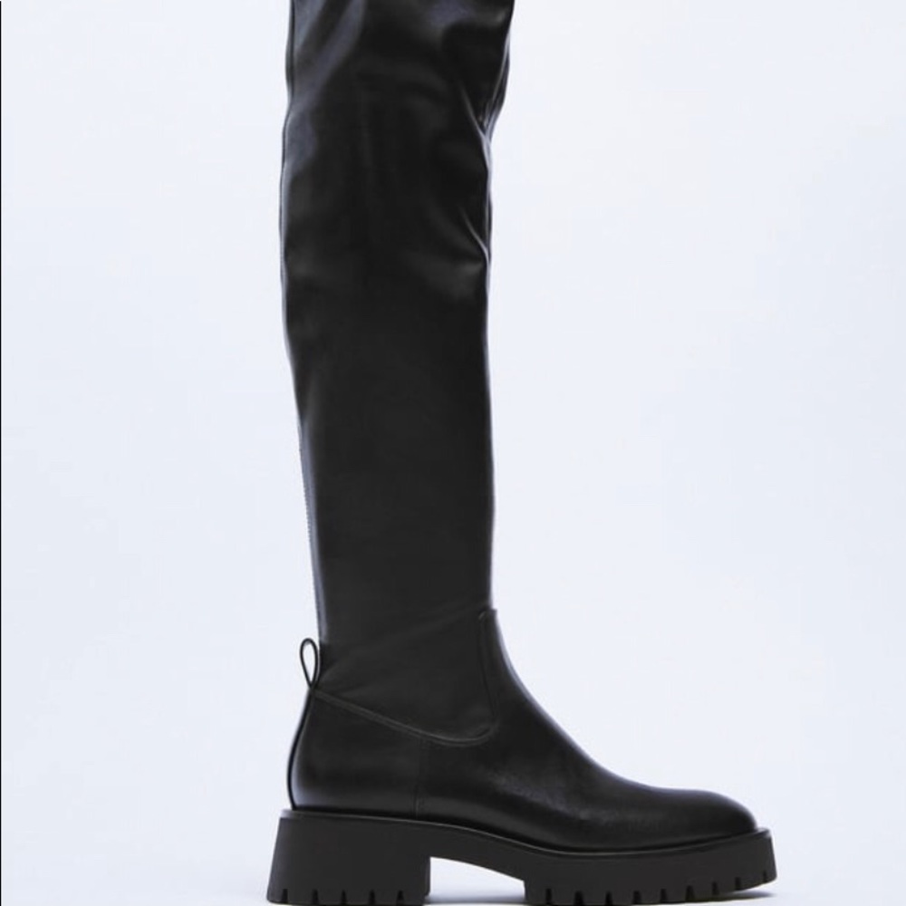 Zara Black Over-the-Knee Chunky Sole Boots